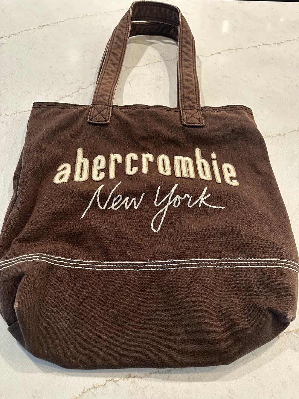 Vintage Abercrombie & Fitch Brown Canvas New York Embroidered Tote Bag Y2K
